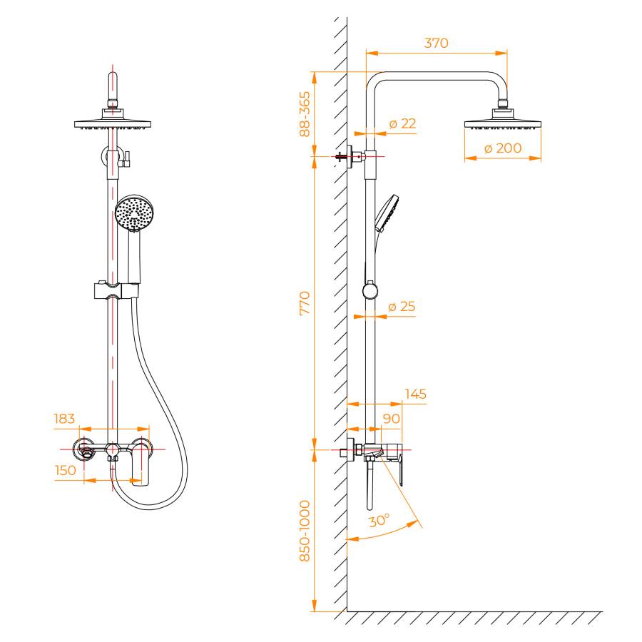 Душевая стойка RGW SP-26 Хром Головной душ/Смеситель (Ручной душ.Шланг 1,5 м.) Душевая стойка RGW SP-26 Хром Головной душ/Смеситель (Ручной душ.Шланг 1,5 м.)