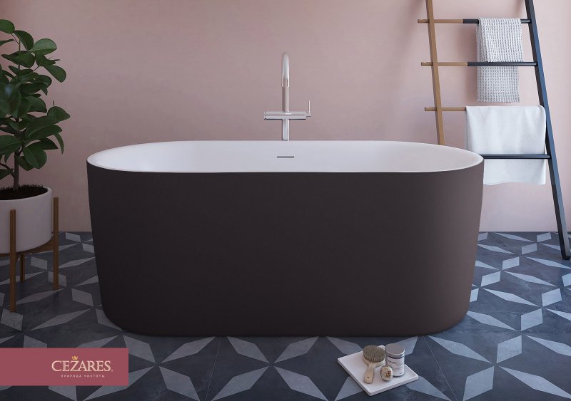 Акриловая ванна отдельно стоящая, цельная, белая матовая внутри, чёрная матовая снаружи,  METAURO-INT-Central-180-80-60-B-W-MATT Акриловая ванна отдельно стоящая, цельная, белая матовая внутри, чёрная матовая снаружи,  METAURO-INT-Central-180-80-60-B-W-MATT