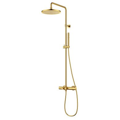 ECO-CD-T-BORO Душевая стойка с термостатическим смесителем для душа, с ручным и верхним душем, брашированное золото ECO-CD-T-BORO Душевая стойка с термостатическим смесителем для душа, с ручным и верхним душем, брашированное золото