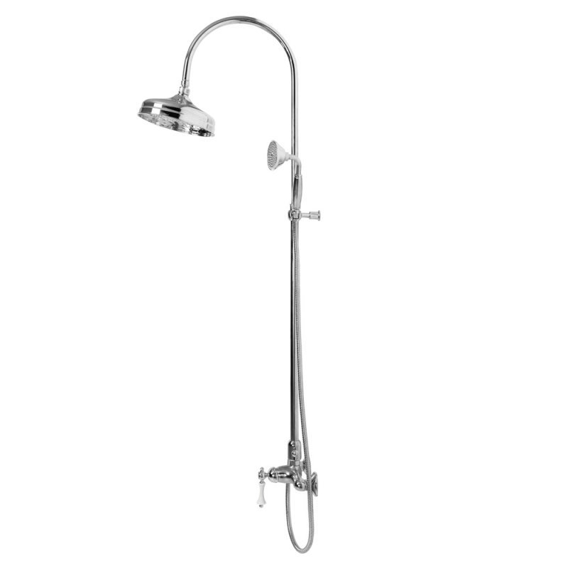 MARGOT-CD-03/24-Bi Душевая стойка со смесителем, верхним и ручным душем Исполнение: Золото 24 карат, Ручки: Белая  MARGOT-CD-03/24-Bi Душевая стойка со смесителем, верхним и ручным душем Исполнение: Золото 24 карат, Ручки: Белая