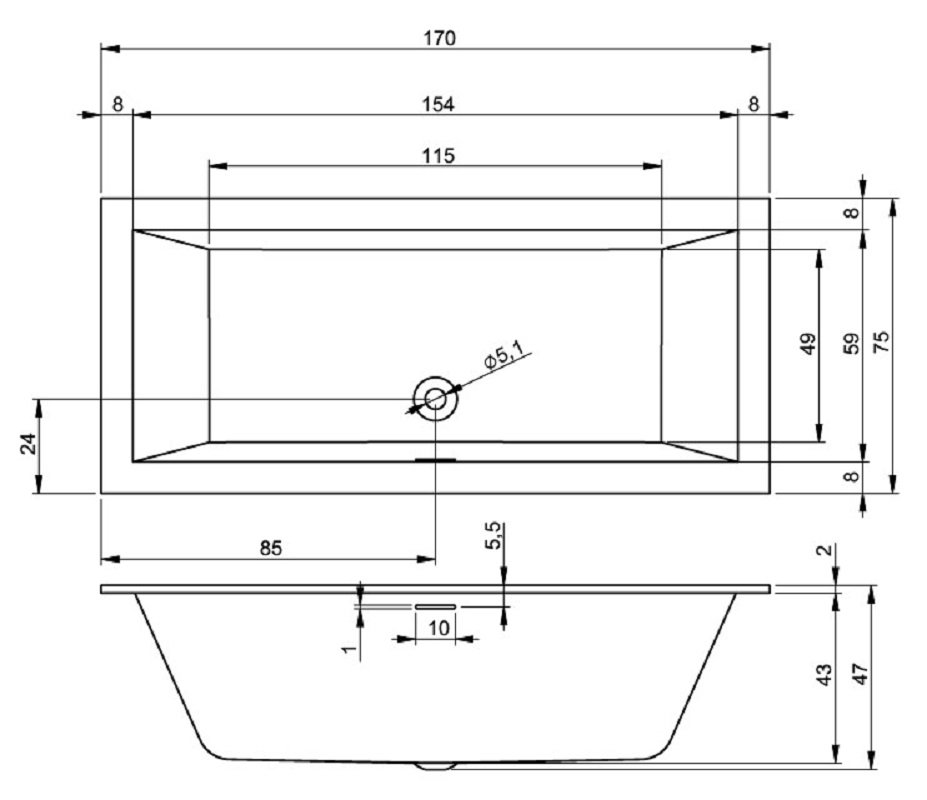 Акриловая ванна Riho Rething Cubic 170x75 Акриловая ванна Riho Rething Cubic 170x75