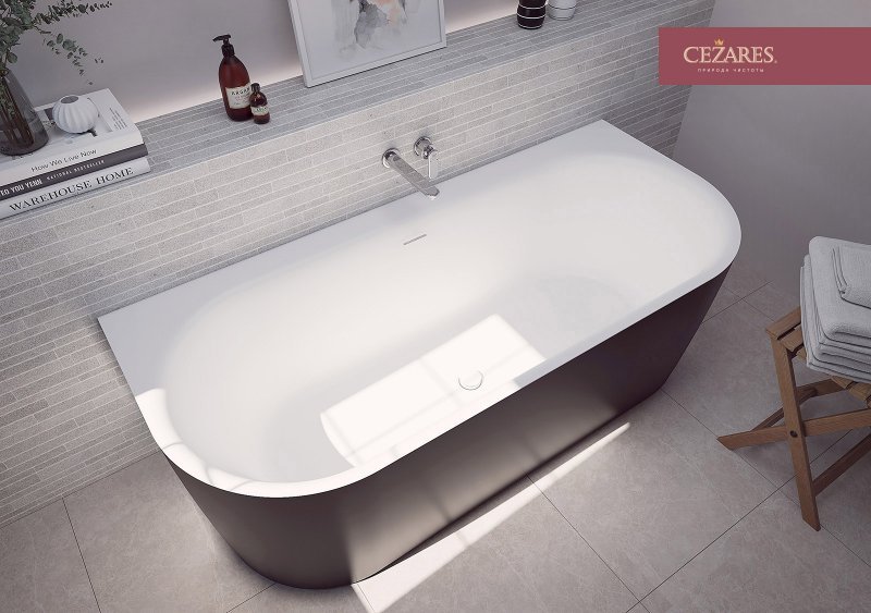 Акриловая ванна пристенная, цельная, белая матовая внутри, чёрная матовая снаружи,  METAURO-INT-Wall-180-80-60-B-W-MATT Акриловая ванна пристенная, цельная, белая матовая внутри, чёрная матовая снаружи,  METAURO-INT-Wall-180-80-60-B-W-MATT