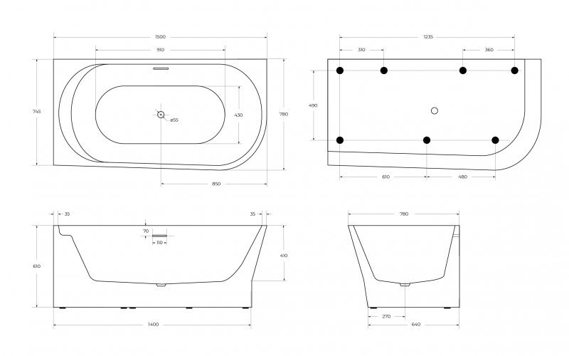 Акриловая ванна BELBAGNO BB410-1500-780-L Акриловая ванна BELBAGNO BB410-1500-780-L