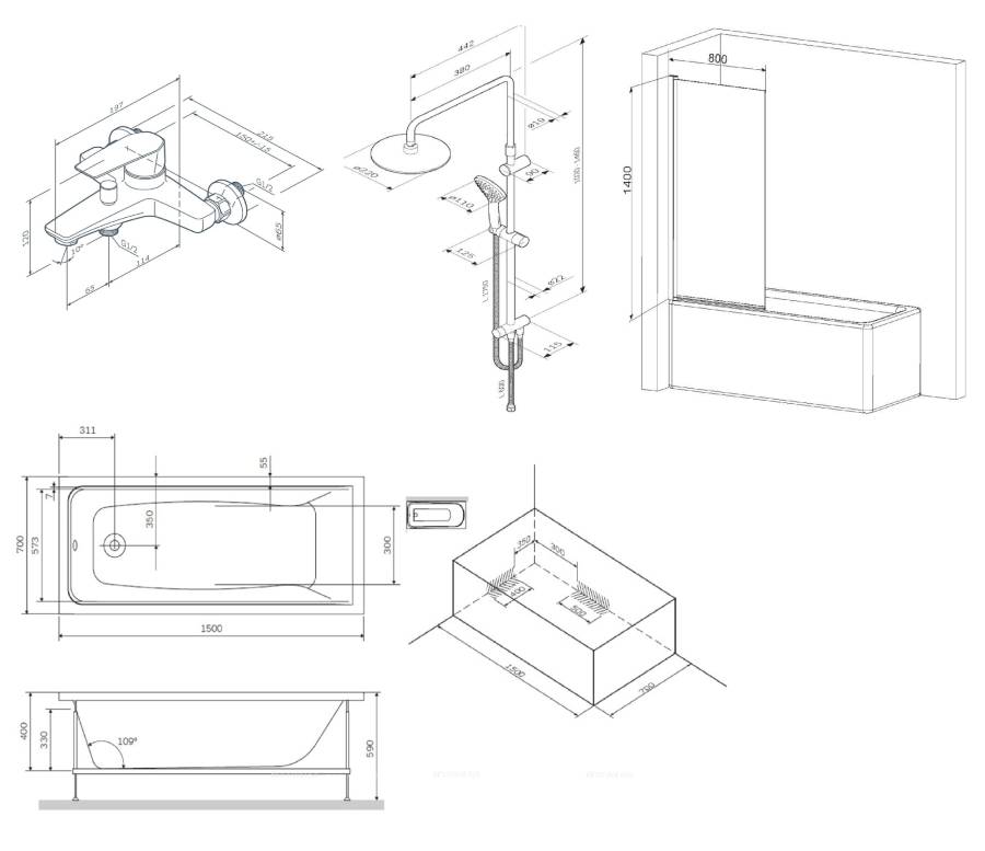 Акриловая ванна Gem 150x70 с каркасом и шторкой на б/в W90BS-D080-140CT+ДС Gem F0790000+F90A1000 Акриловая ванна Gem 150x70 с каркасом и шторкой на б/в W90BS-D080-140CT+ДС Gem F0790000+F90A1000