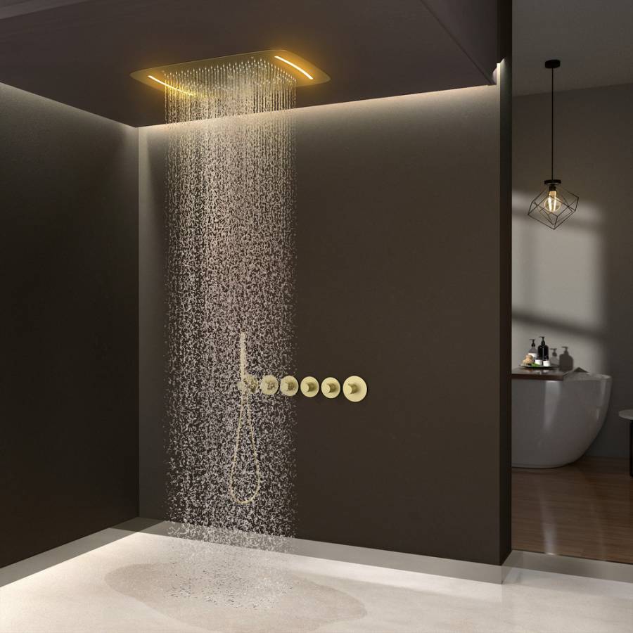 Душевая система Timo Saona SX-2319/17SM скрытого монтажа с термостатом, золото матовое Душевая система Timo Saona SX-2319/17SM скрытого монтажа с термостатом, золото матовое