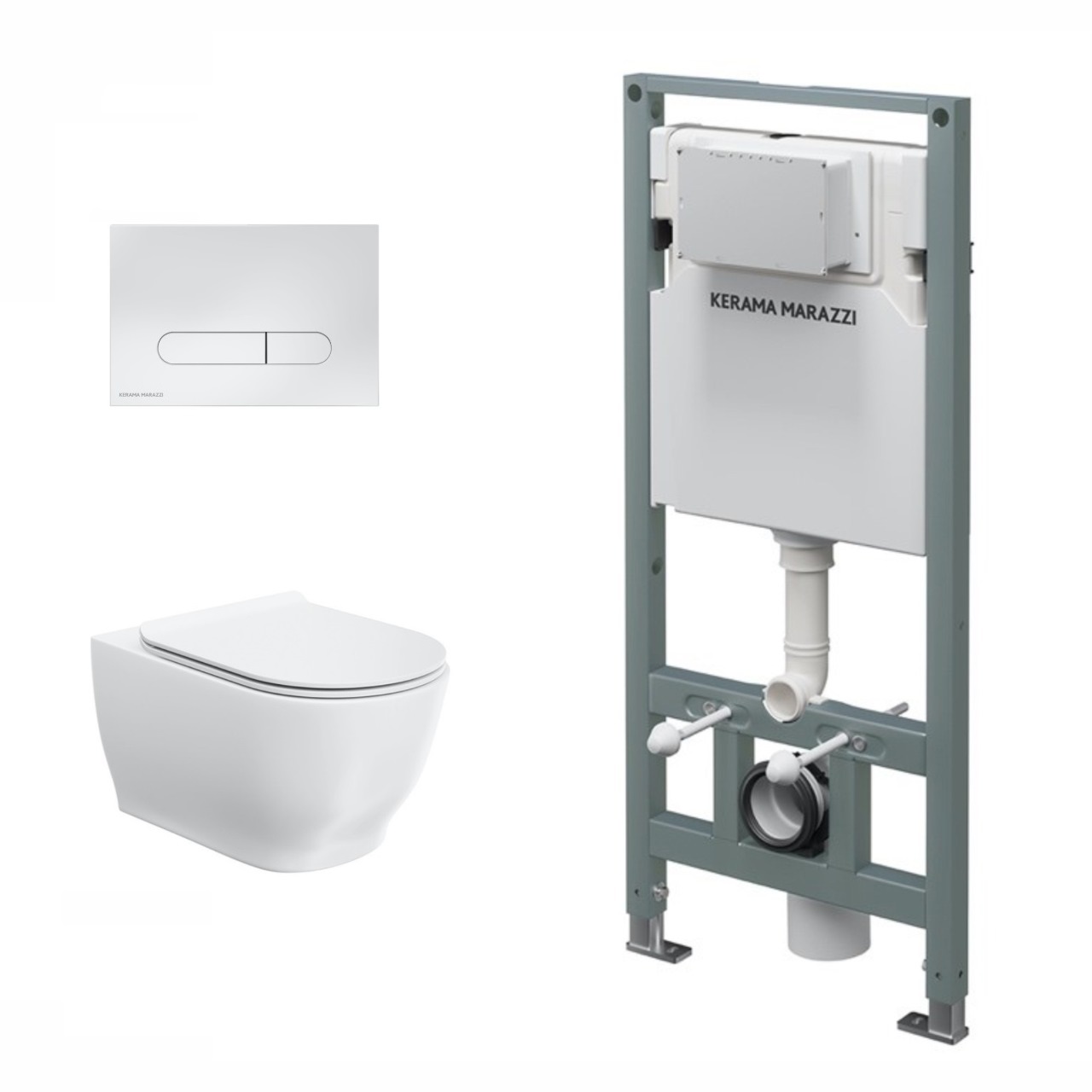 Комплект инсталляции с подвесным унитазом, кнопкой смыва и сиденьем Комплект инсталляции с подвесным унитазом, кнопкой смыва и сиденьем