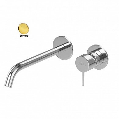 LEAF-BLI2-L-PO Смеситель для раковины встраиваемый однорычажный, на два отверстия, длина излива 23 см, исполнение Gold PVD LEAF-BLI2-L-PO Смеситель для раковины встраиваемый однорычажный, на два отверстия, длина излива 23 см, исполнение Gold PVD