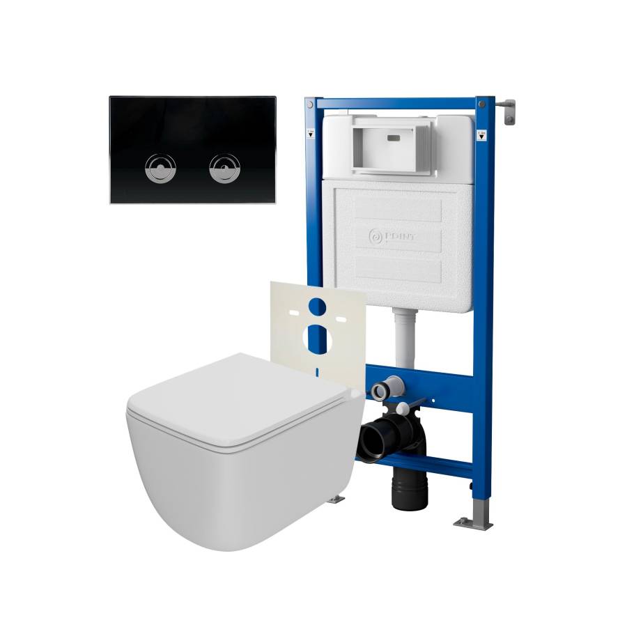 Сет: Система инсталляции пневматическая Point Элемент П для подвесного унитаза PN45121 + Клавиша смыва для пневматической инсталляции Point Венера, черный/хром, PN44071BC + Унитаз подвесной Point Меркурий безободковый, сиденье дюропласт микролифт, быстрос Сет: Система инсталляции пневматическая Point Элемент П для подвесного унитаза PN45121 + Клавиша смыва для пневматической инсталляции Point Венера, черный/хром, PN44071BC + Унитаз подвесной Point Меркурий безободковый, сиденье дюропласт микролифт, быстрос