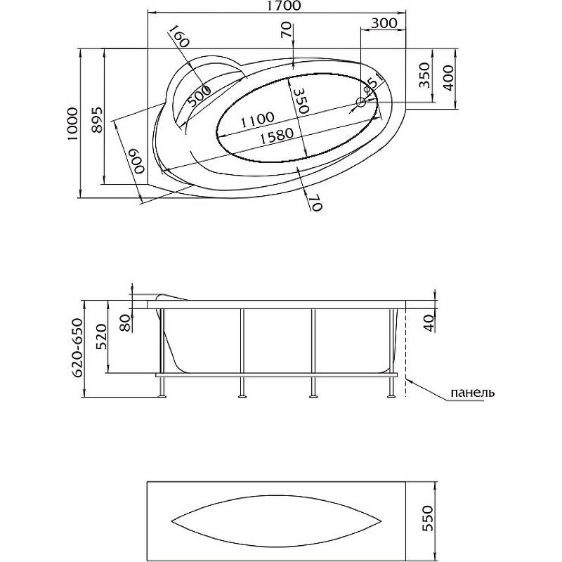 Акриловая ванна 1Marka Julianna 170х100 L 01дж1410л Акриловая ванна 1Marka Julianna 170х100 L 01дж1410л