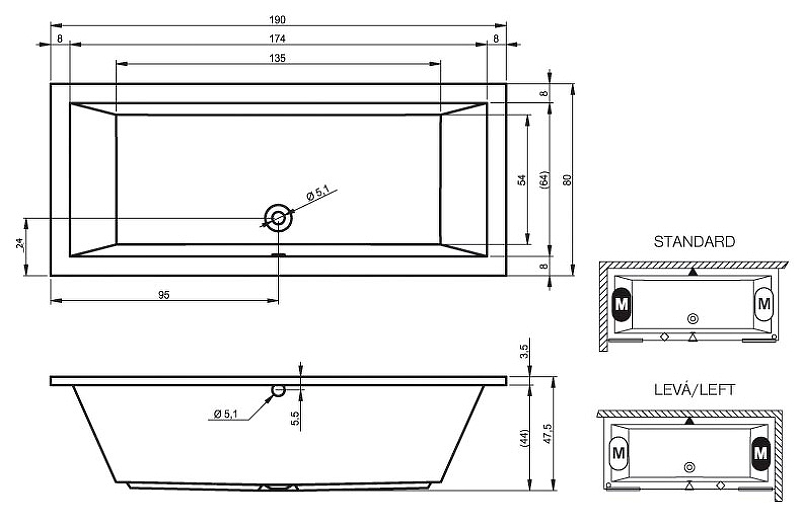 Акриловая ванна RIHO LUSSO 190-80 Акриловая ванна RIHO LUSSO 190-80