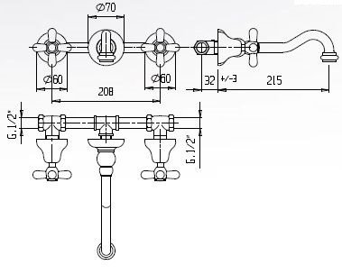 GOLF-BLS1-01 Встраиваемый смеситель для раковины Исполнение: Хром, Ручки: Хром  GOLF-BLS1-01 Встраиваемый смеситель для раковины Исполнение: Хром, Ручки: Хром