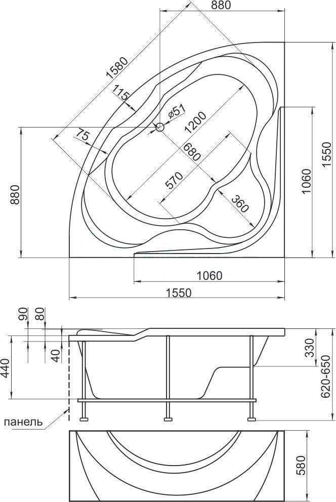Акриловая ванна 1Marka Luxe 155х155 01лю1515 Акриловая ванна 1Marka Luxe 155х155 01лю1515