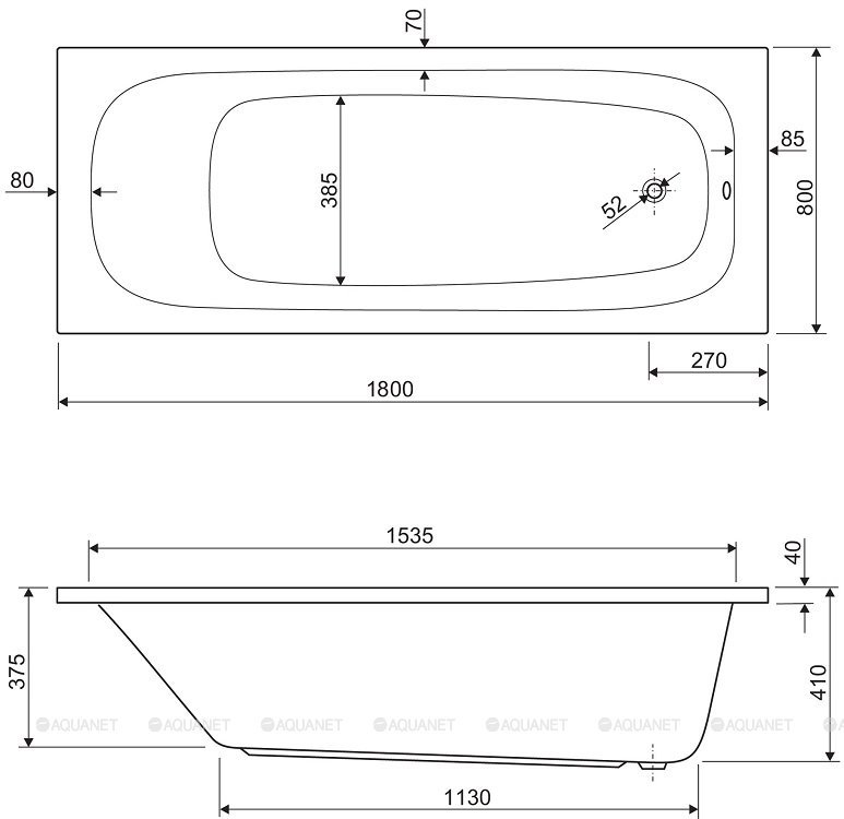 Акриловая ванна CEZARES ECO-180-80-41-W37 Акриловая ванна CEZARES ECO-180-80-41-W37