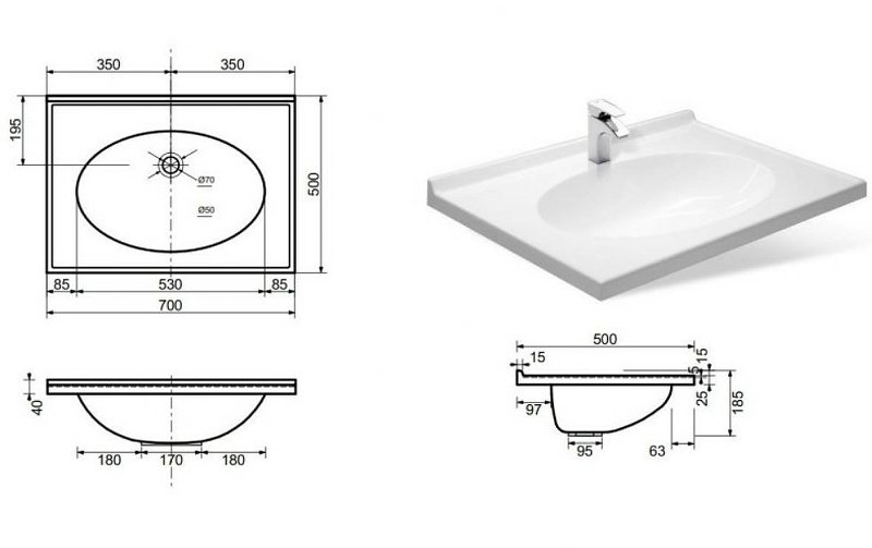 Раковина "Лилия" 700х500        Раковина "Лилия" 700х500
