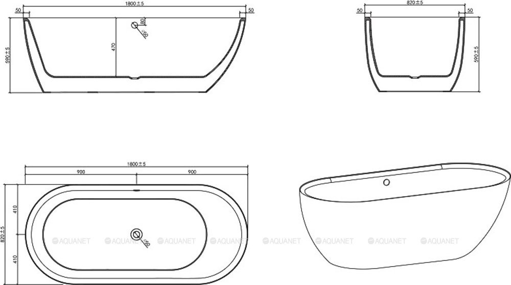 Акриловая ванна BELBAGNO BB203-1800-830 Акриловая ванна BELBAGNO BB203-1800-830