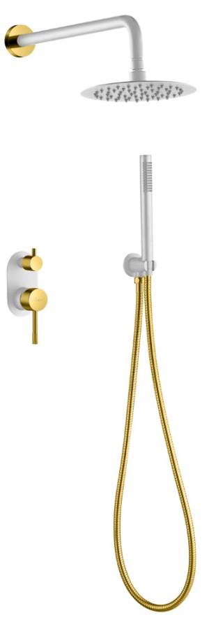 Смеситель встроенный + верхний+ ручной душ Uno. Белый Золото Смеситель встроенный + верхний+ ручной душ Uno. Белый Золото