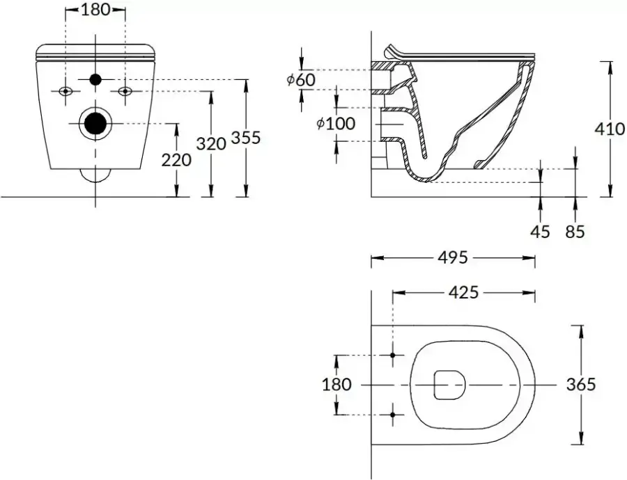 Унитаз SFERA подвесной безободковый с крепежом, белый глянцевый Унитаз SFERA подвесной безободковый с крепежом, белый глянцевый