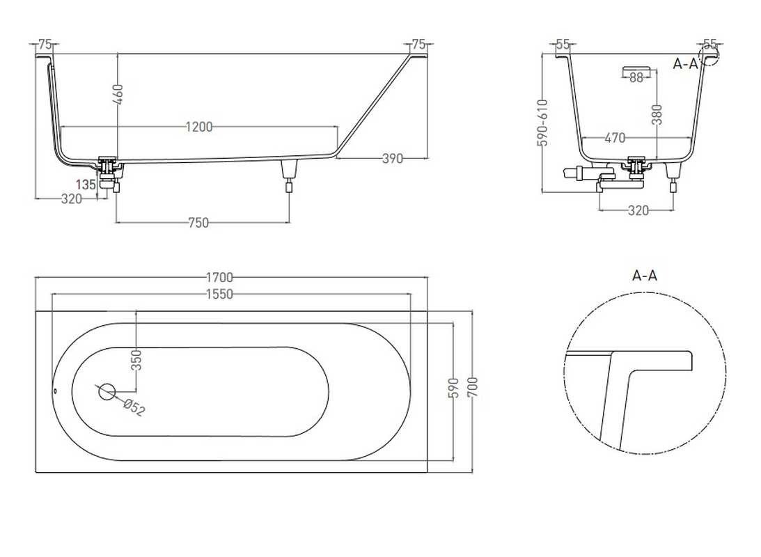 Ванна из литьевого мрамора Salini Ornella Kit 170х70 102413G Ванна из литьевого мрамора Salini Ornella Kit 170х70 102413G