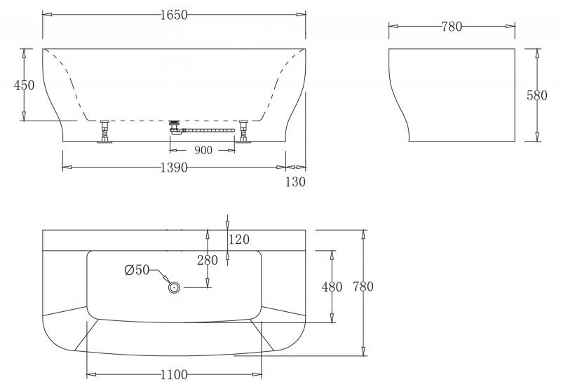 Акриловая ванна без перелива BELBAGNO BB74-NERO-W0, 1650x780x590 Акриловая ванна без перелива BELBAGNO BB74-NERO-W0, 1650x780x590