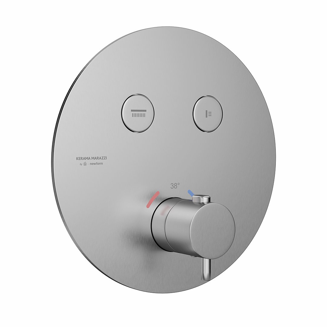 Встраиваемый термостатический кнопочный смеситель для душа ETERNA на 2 пот. нержавеющая сталь Встраиваемый термостатический кнопочный смеситель для душа ETERNA на 2 пот. нержавеющая сталь