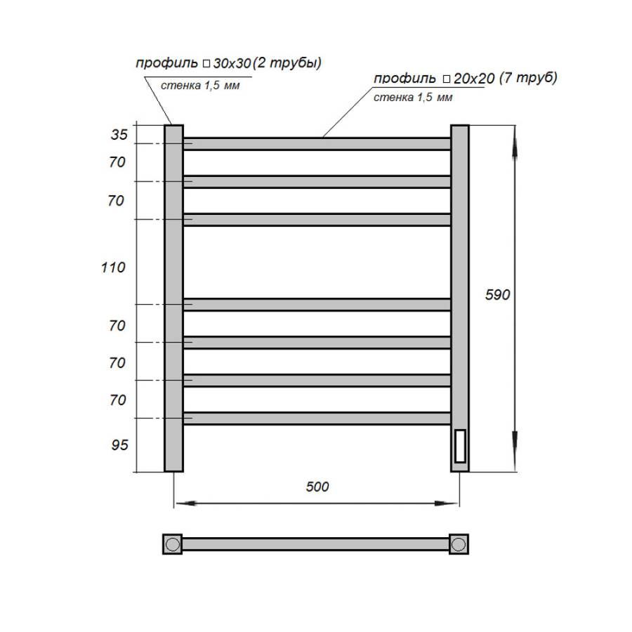 Полотенцесушитель электрический Point Вега PN71856B П7 500x600, диммер справа, черный Полотенцесушитель электрический Point Вега PN71856B П7 500x600, диммер справа, черный