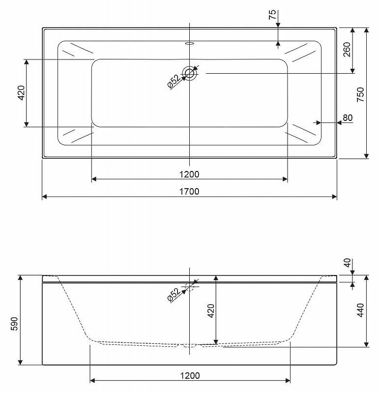 Акриловая ванна CEZARES PLANE MINI-170-75-42-W37 Акриловая ванна CEZARES PLANE MINI-170-75-42-W37