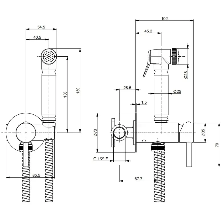 Смеситель с гигиеническим душем NOTA  встроенного монтажа, хром Смеситель с гигиеническим душем NOTA  встроенного монтажа, хром