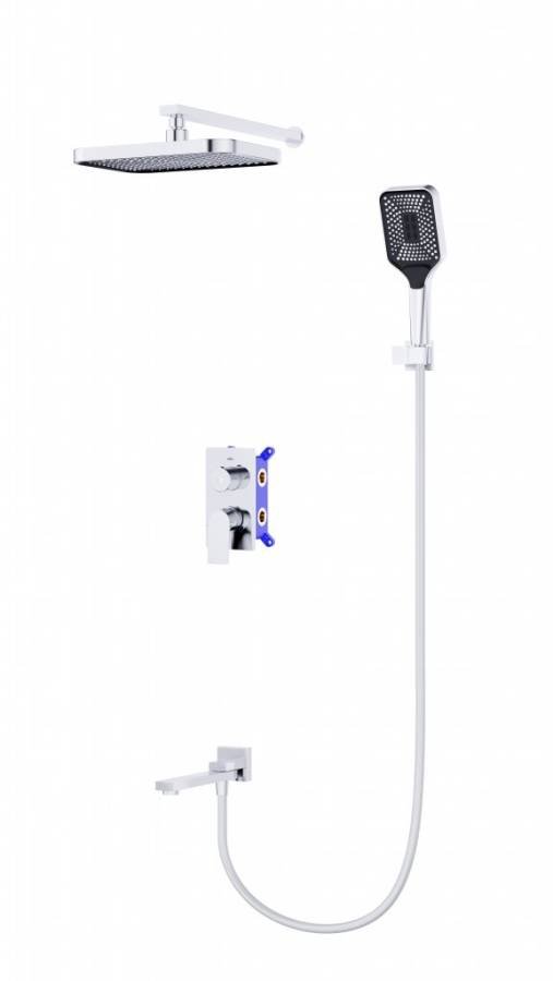 DUE Душевой комплект встраиваемый с изливом (смеситель встраиваемый, верхний душ, ручной душ со шлангом, штуцер с держателем), хром DUE-VDSET-CRM DUE Душевой комплект встраиваемый с изливом (смеситель встраиваемый, верхний душ, ручной душ со шлангом, штуцер с держателем), хром DUE-VDSET-CRM