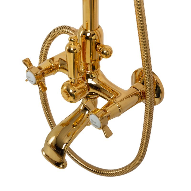 LORD-CVD-02-Bi Душевая стойка со смесителем для ванны, верхним и ручным душем, 20 см Исполнение: Бронза, Ручки: Белый  LORD-CVD-02-Bi Душевая стойка со смесителем для ванны, верхним и ручным душем, 20 см Исполнение: Бронза, Ручки: Белый