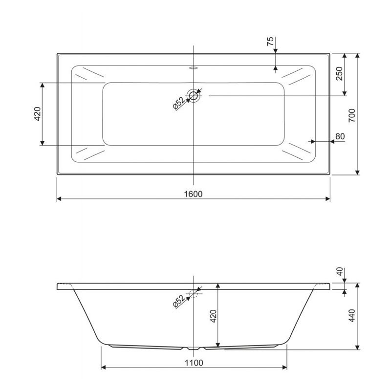 Акриловая ванна CEZARES PLANE MINI-160-70-42-W37 Акриловая ванна CEZARES PLANE MINI-160-70-42-W37