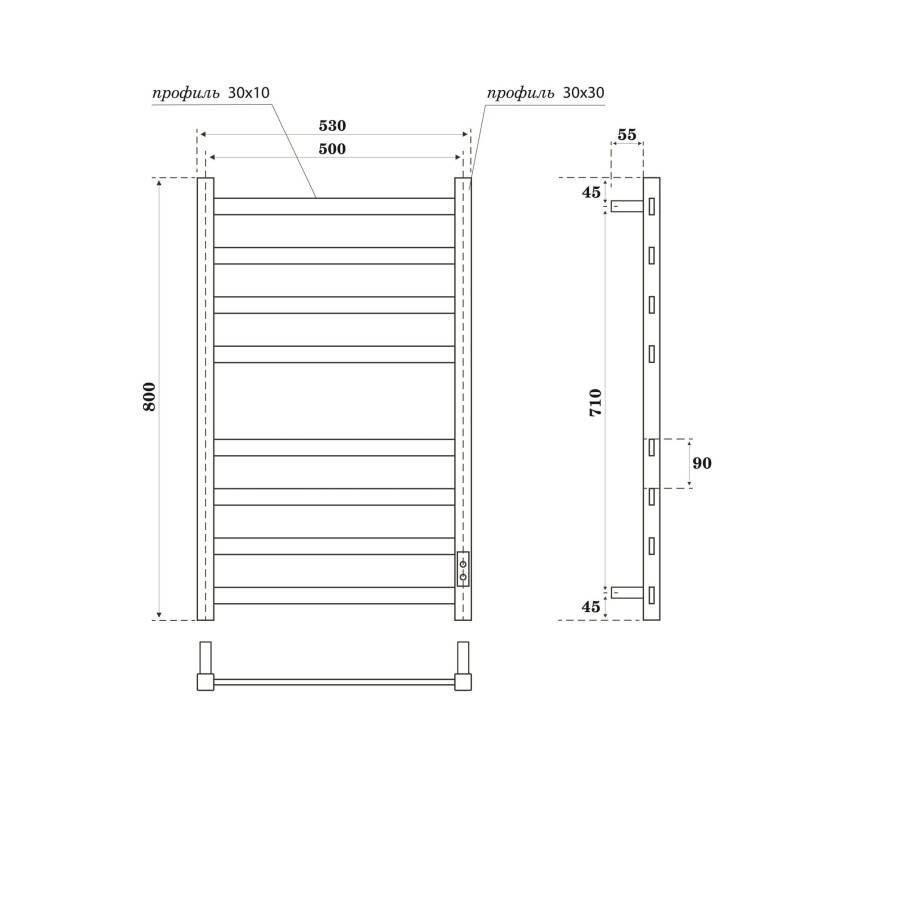 Полотенцесушитель электрический Point Меркурий PN83858GR П8 500x800, диммер справа, графит премиум Полотенцесушитель электрический Point Меркурий PN83858GR П8 500x800, диммер справа, графит премиум