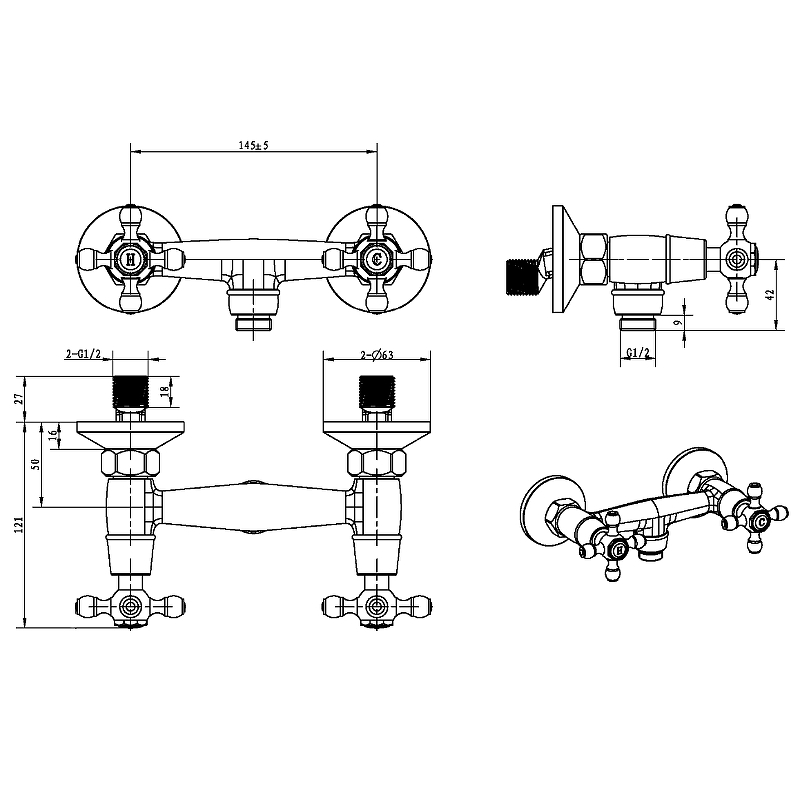 Смеситель для душа ROYAL CRYSTAL, золото_Комплект Смеситель для душа ROYAL CRYSTAL, золото_Комплект