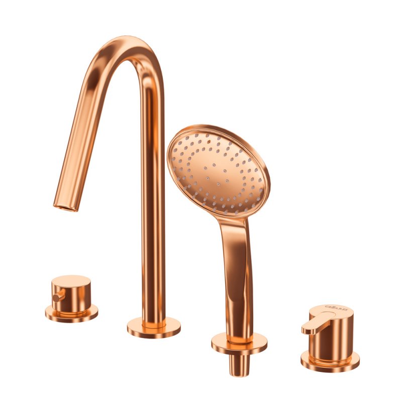 LEAF-BVDM4-PO Смеситель на борт ванны с выдвижным душем и переключателем Исполнение: GoldPVD  LEAF-BVDM4-PO Смеситель на борт ванны с выдвижным душем и переключателем Исполнение: GoldPVD