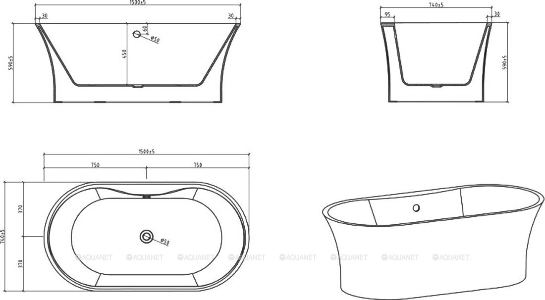 Акриловая ванна BELBAGNO BB201-1500-800 Акриловая ванна BELBAGNO BB201-1500-800