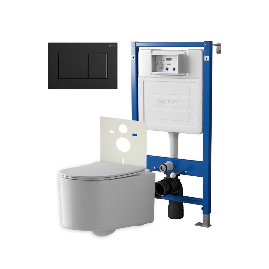 Сет: Система инсталляции Point Элемент для подвесного унитаза PN45120 + Клавиша смыва для инсталляции Point Ника, черная матовая, PN44081BM + Унитаз подвесной Point Веста безободковый, белый, сиденье дюропласт, микролифт, быстросъем. PN41701 Сет: Система инсталляции Point Элемент для подвесного унитаза PN45120 + Клавиша смыва для инсталляции Point Ника, черная матовая, PN44081BM + Унитаз подвесной Point Веста безободковый, белый, сиденье дюропласт, микролифт, быстросъем. PN41701