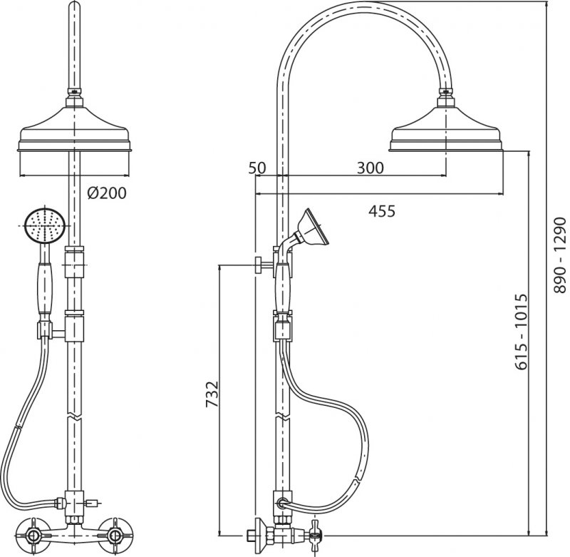 LORD-CD-30-03/24-M Душевая колонна со смесителем, верхним и ручным душем, цвет золото LORD-CD-30-03/24-M Душевая колонна со смесителем, верхним и ручным душем, цвет золото