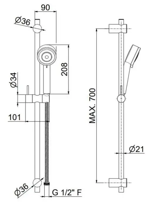 Душевая стойка NOTA  c ручной лейкой на 3 режима и шлангом, без выхода для подачи воды, хром Душевая стойка NOTA  c ручной лейкой на 3 режима и шлангом, без выхода для подачи воды, хром