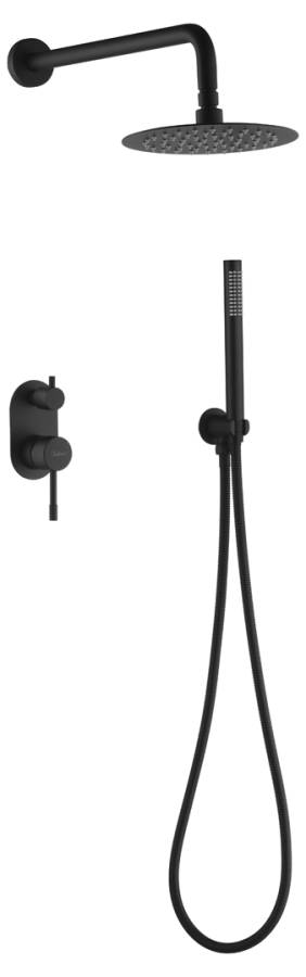 Смеситель встроенный + верхний+ ручной душ, Uno. Черный Смеситель встроенный + верхний+ ручной душ, Uno. Черный