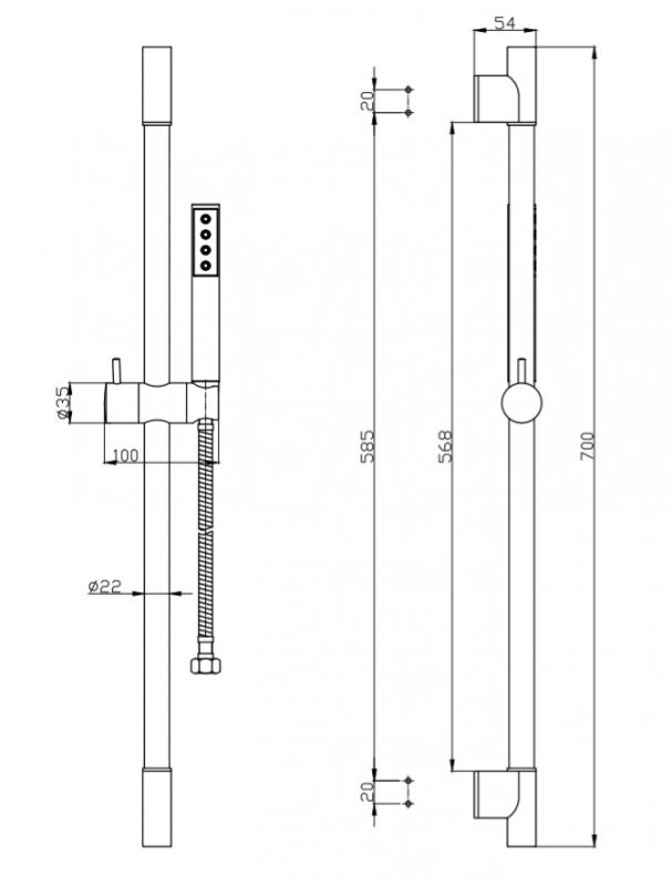 UNO-SAL-CRM Душевая штанга с подвижным держателем для душа Исполнение: Хром  UNO-SAL-CRM Душевая штанга с подвижным держателем для душа Исполнение: Хром
