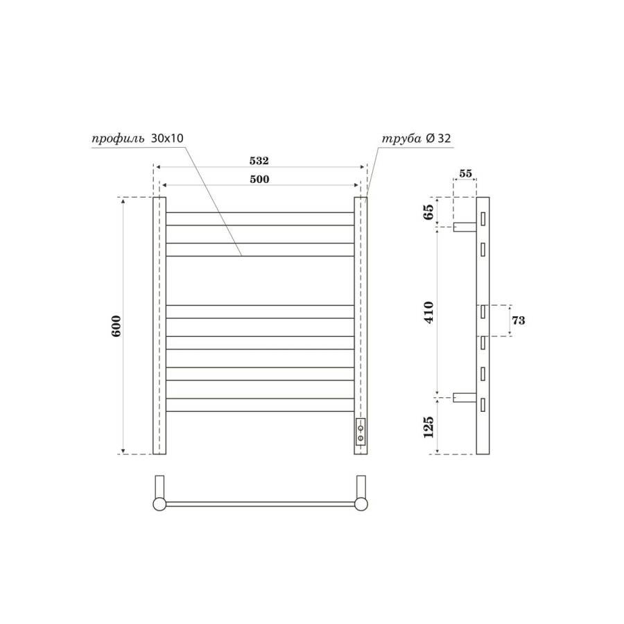 Полотенцесушитель электрический Point Селена PN16856B П6 500x600, диммер справа, черный Полотенцесушитель электрический Point Селена PN16856B П6 500x600, диммер справа, черный