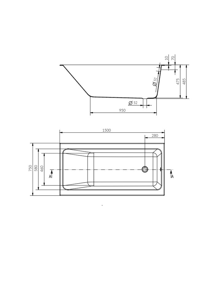 Ванна прямоугольная CREA 150x75 белый Ванна прямоугольная CREA 150x75 белый