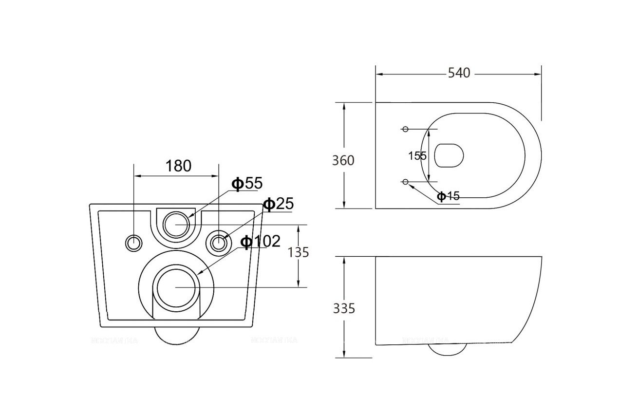 MOLVENO Чаша подвесного унитаза безободкового CZR-2468-TH-R MOLVENO Чаша подвесного унитаза безободкового CZR-2468-TH-R