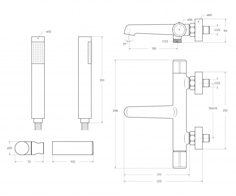 UNO Смеситель для ванны и душа, золото UNO-VASM-ORO UNO Смеситель для ванны и душа, золото UNO-VASM-ORO