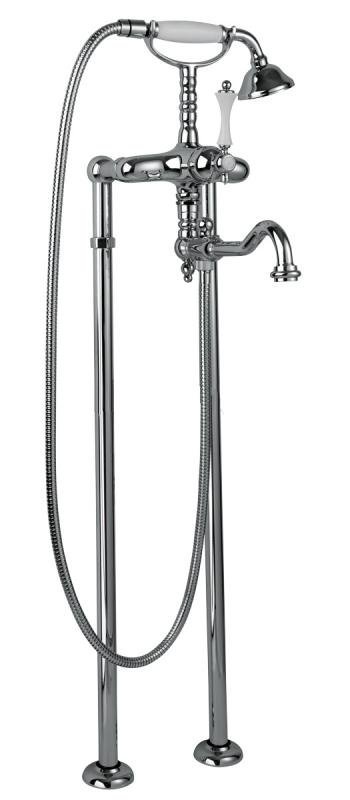 MARGOT-VDP2-01-Bi Напольный смеситель для ванны с поворотным изливом и ручным душем Исполнение: Хром, Ручки: Белая  MARGOT-VDP2-01-Bi Напольный смеситель для ванны с поворотным изливом и ручным душем Исполнение: Хром, Ручки: Белая