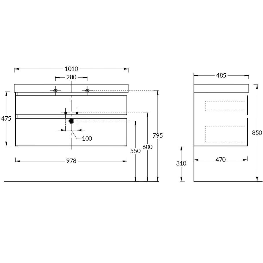 Тумба CUBO подвесная с ящиками 100, лимо матовая CU.100\LIM Тумба CUBO подвесная с ящиками 100, лимо матовая CU.100\LIM