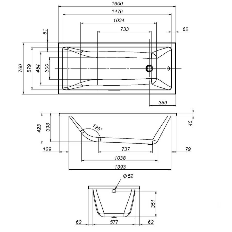 W93A-160-070W-A Gem, ванна акриловая 160x70 см W93A-160-070W-A Gem, ванна акриловая 160x70 см