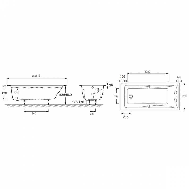 Акриловая ванна Jacob Delafon Odeon Up E6057RU-00 160х75 см, шт Акриловая ванна Jacob Delafon Odeon Up E6057RU-00 160х75 см, шт