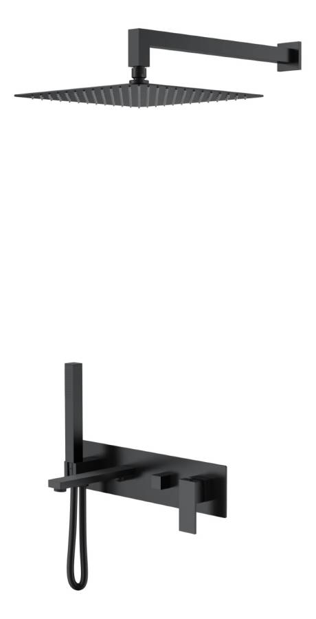 Смеситель встроенный + верхний+ ручной душ Qubic Matt Black Смеситель встроенный + верхний+ ручной душ Qubic Matt Black