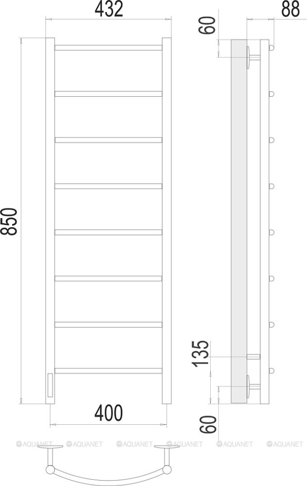 Полотенцесушитель Terminus Классик П8 400х850 левый электро Полотенцесушитель Terminus Классик П8 400х850 левый электро