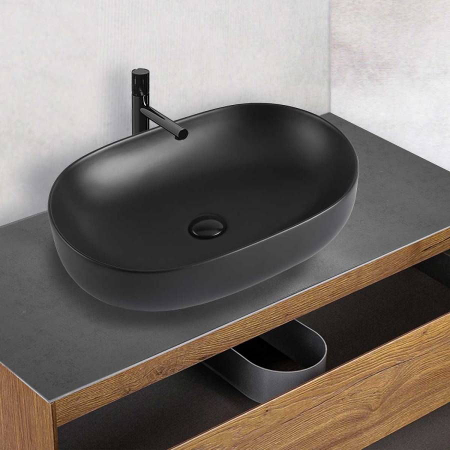 Раковина керамическая Vincea VBS-113MB, 600*415*135, накладная, цвет черный матовый Раковина керамическая Vincea VBS-113MB, 600*415*135, накладная, цвет черный матовый